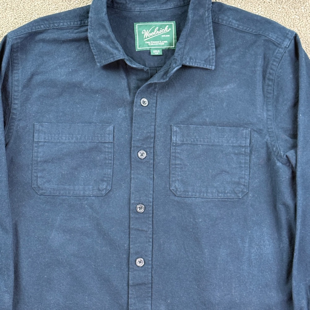 Woolrich Green Label Mens L Navy Blue Cotton Chamois Work Shirt Outdoor